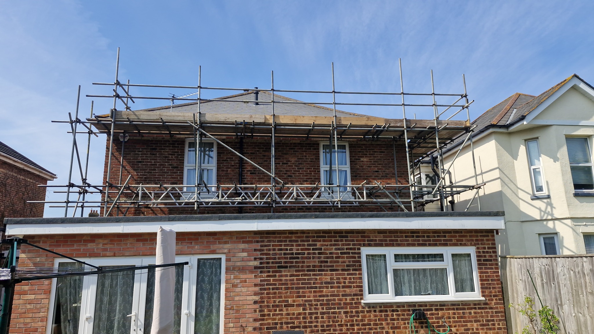 Scaffolding remaining at a property during building work